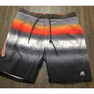 ZeroXposur Swim Board Shorts Men Large Built in Briefs Trunks Striped Orange